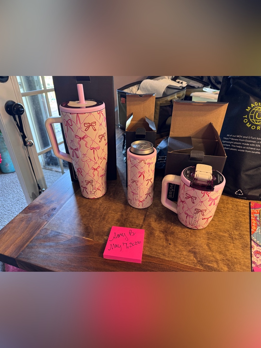 Pink Bow Pattern Insulated Drinkware Set - Travel Tumbler, Can Cooler & Mug